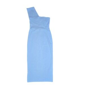 dusty blue one shoulder drape midi dress ASOS DESIGN one shoulder drape midi dress in satin in blue